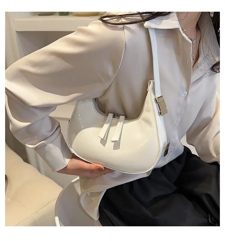 Black Glossy French Crescent Shoulder Bag for Women — feature 19