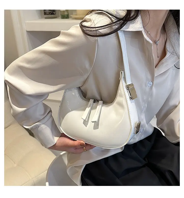 Black Glossy French Crescent Shoulder Bag for Women — feature 21