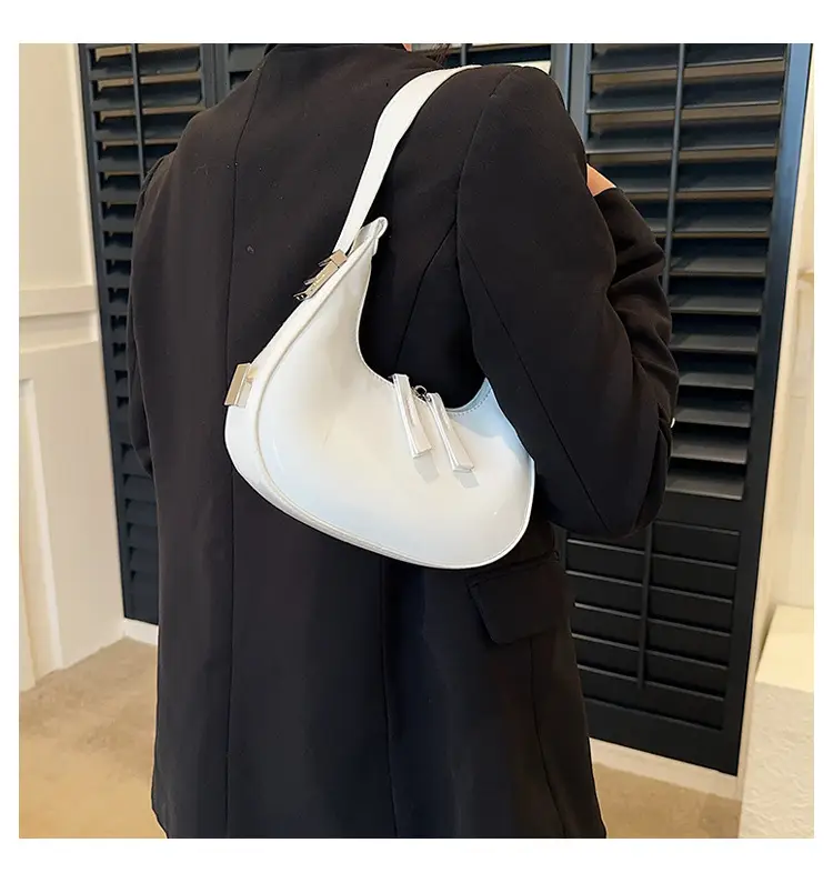 Black Glossy French Crescent Shoulder Bag for Women — feature 23