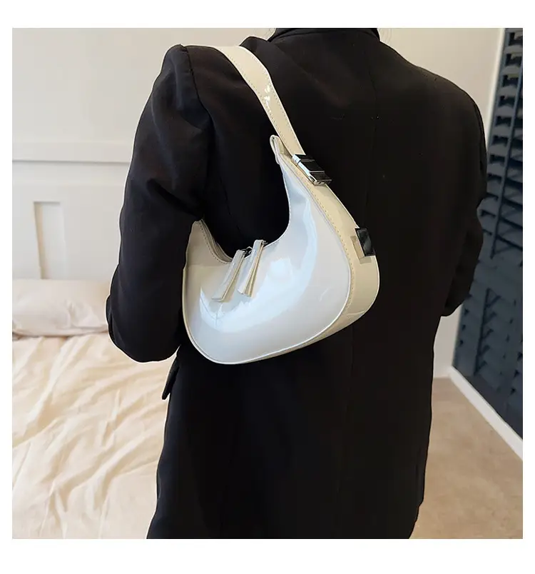 Black Glossy French Crescent Shoulder Bag for Women — feature 24