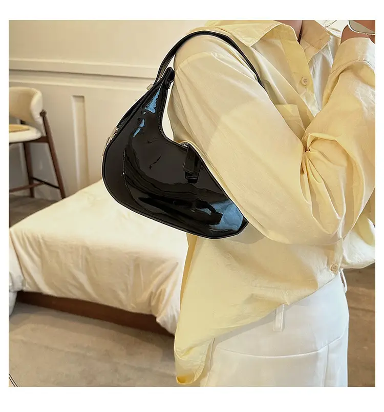 Black Glossy French Crescent Shoulder Bag for Women — feature 28
