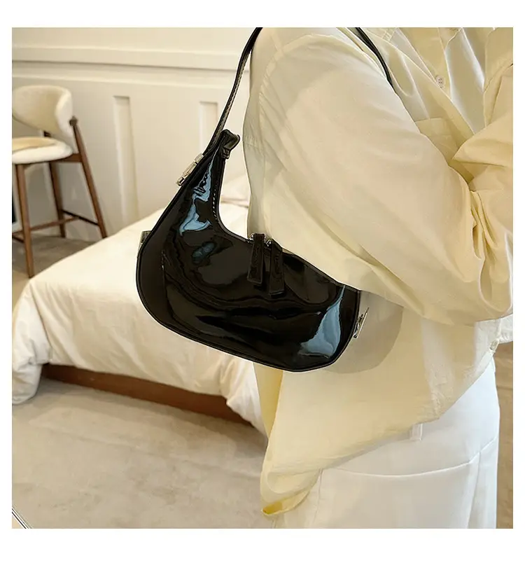 Black Glossy French Crescent Shoulder Bag for Women — feature 29