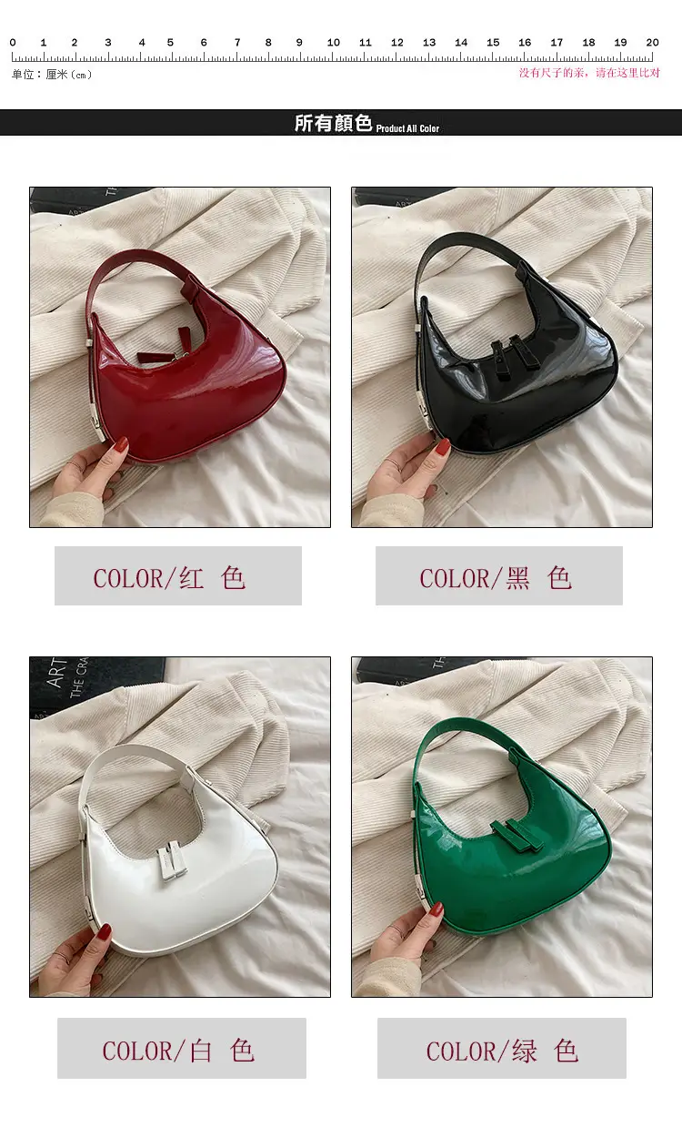 Black Glossy French Crescent Shoulder Bag for Women — feature 3