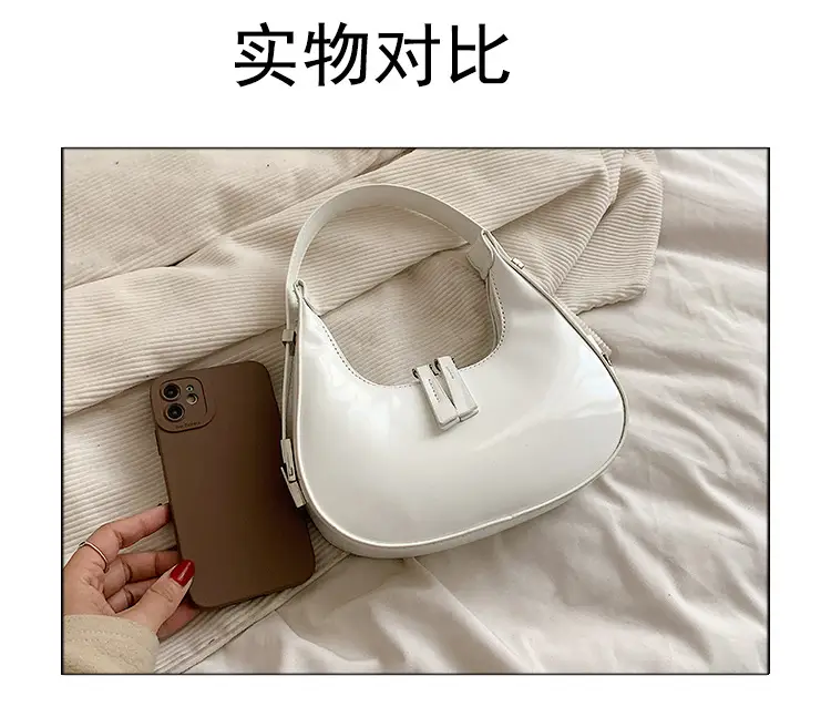 Black Glossy French Crescent Shoulder Bag for Women — feature 4