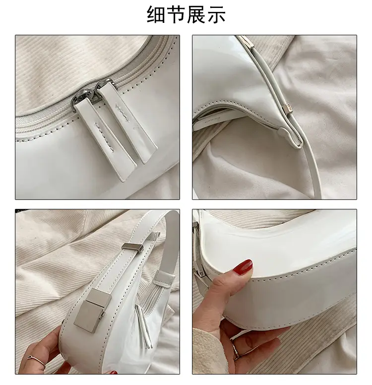 Black Glossy French Crescent Shoulder Bag for Women — feature 5
