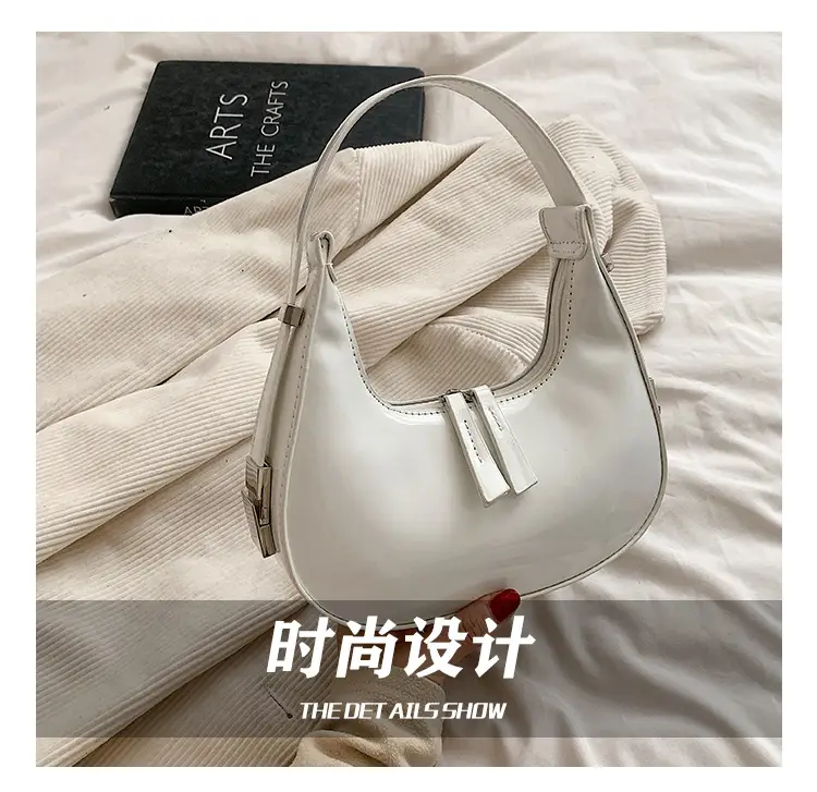 Black Glossy French Crescent Shoulder Bag for Women — feature 8