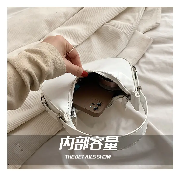Black Glossy French Crescent Shoulder Bag for Women — feature 9
