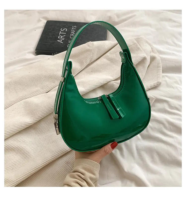 Black Glossy French Crescent Shoulder Bag for Women - Image 4