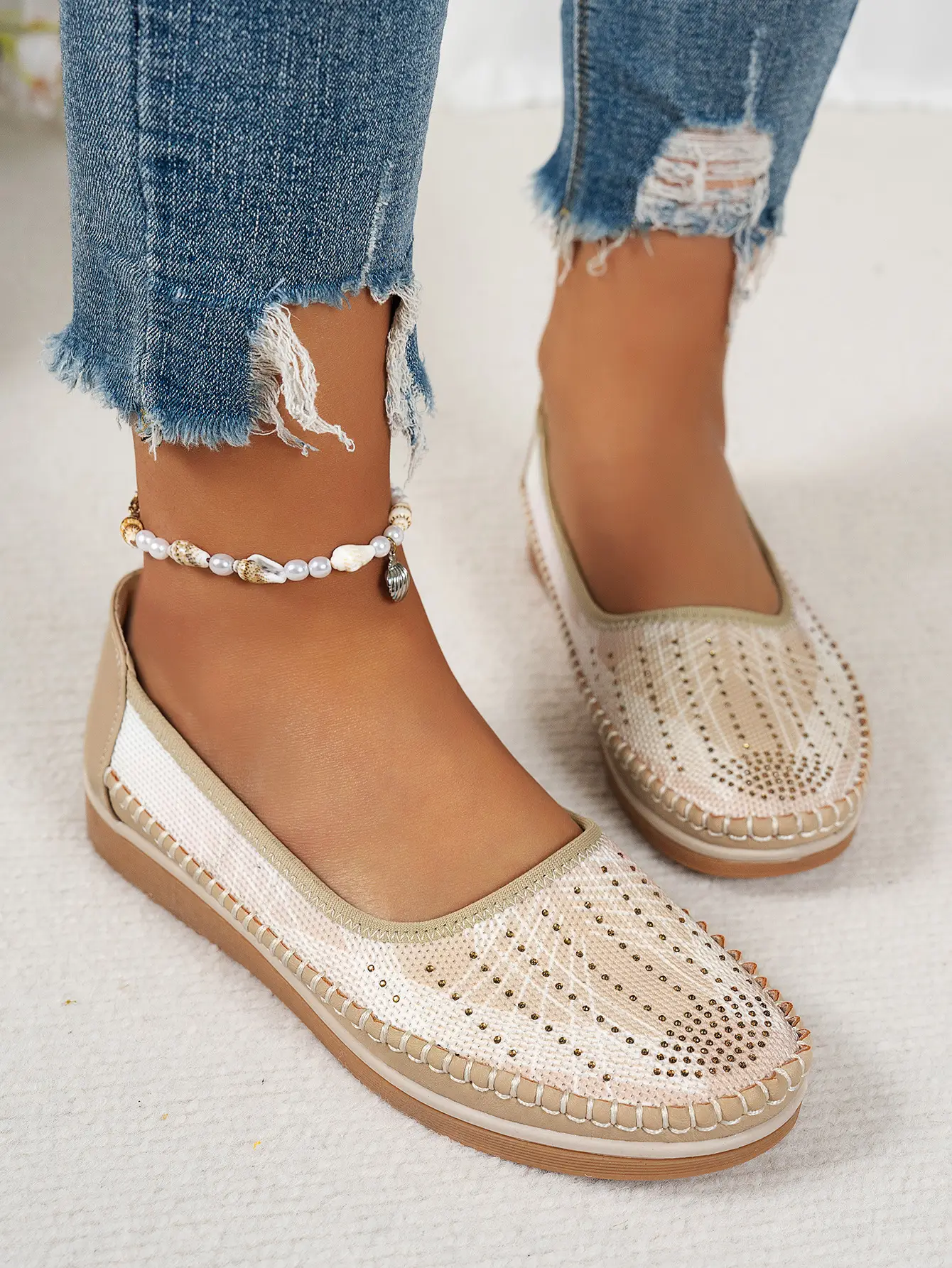 Women's Gray Feathered Flat Loafers Plus Size — feature 11