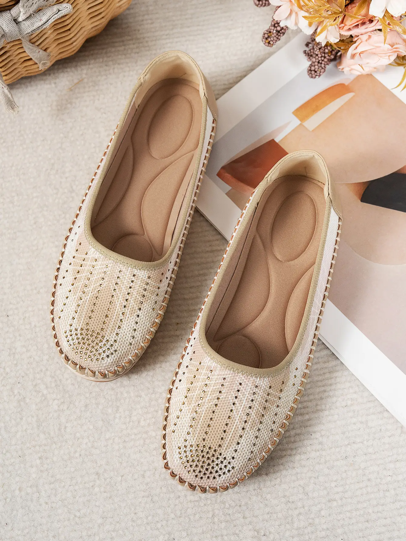 Women's Gray Feathered Flat Loafers Plus Size — feature 12
