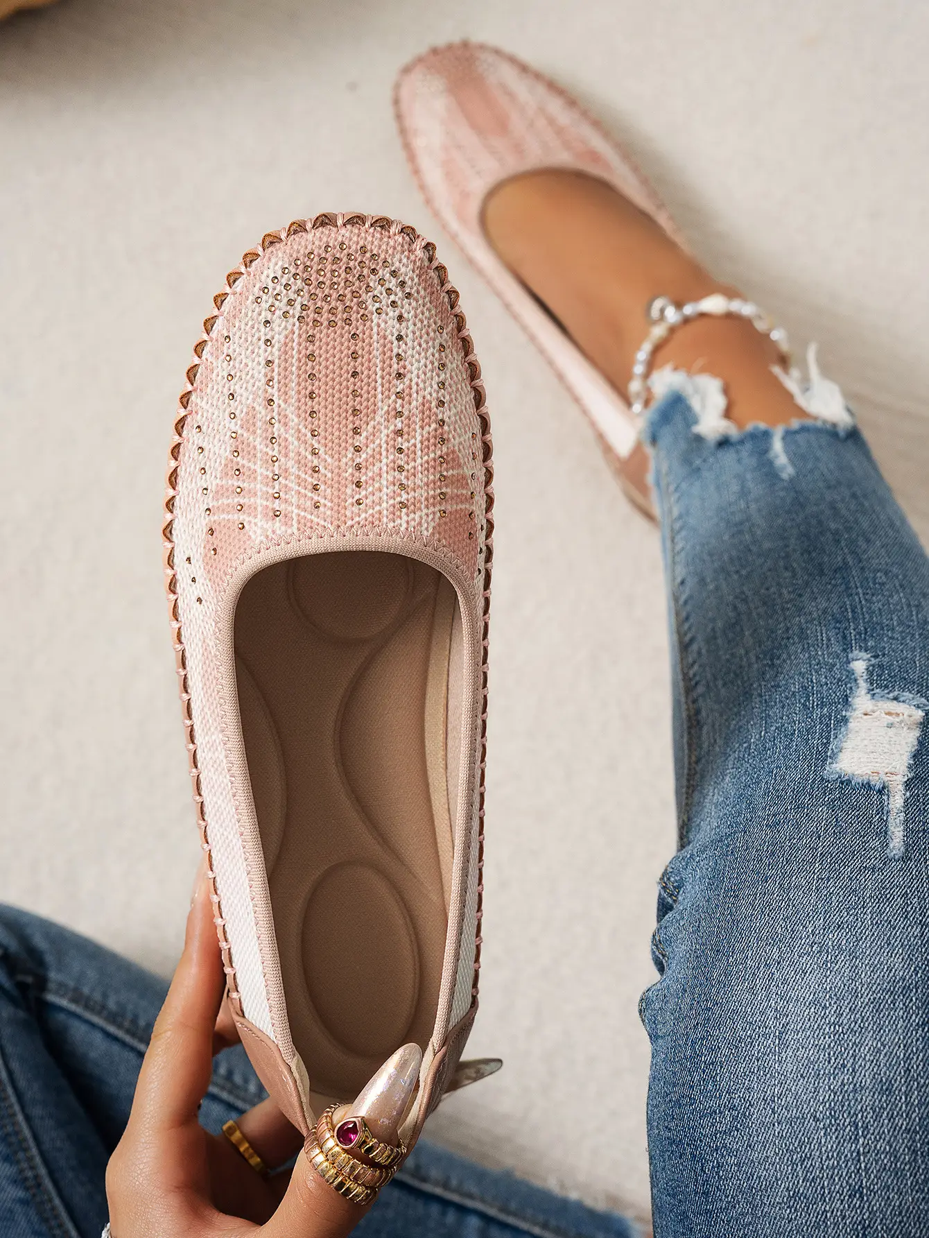 Women's Gray Feathered Flat Loafers Plus Size — feature 14