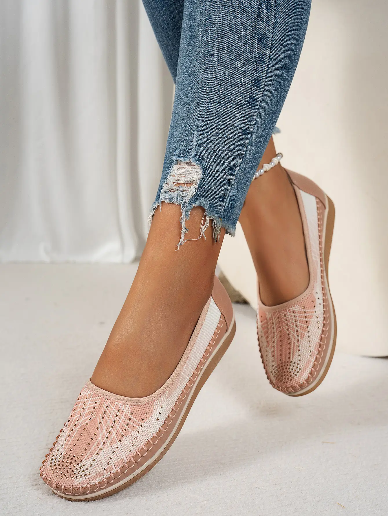 Women's Gray Feathered Flat Loafers Plus Size — feature 16