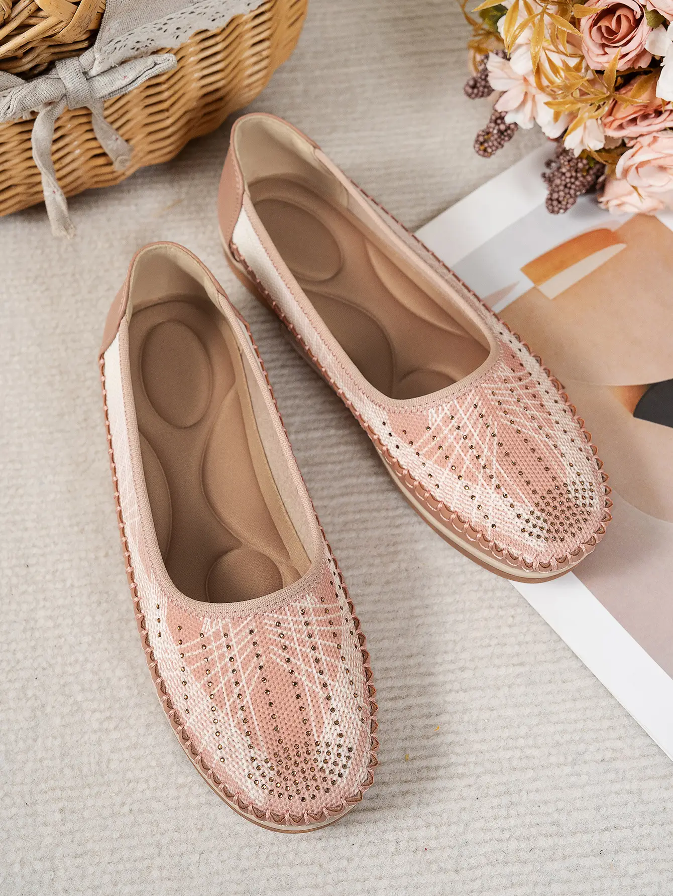Women's Gray Feathered Flat Loafers Plus Size — feature 18