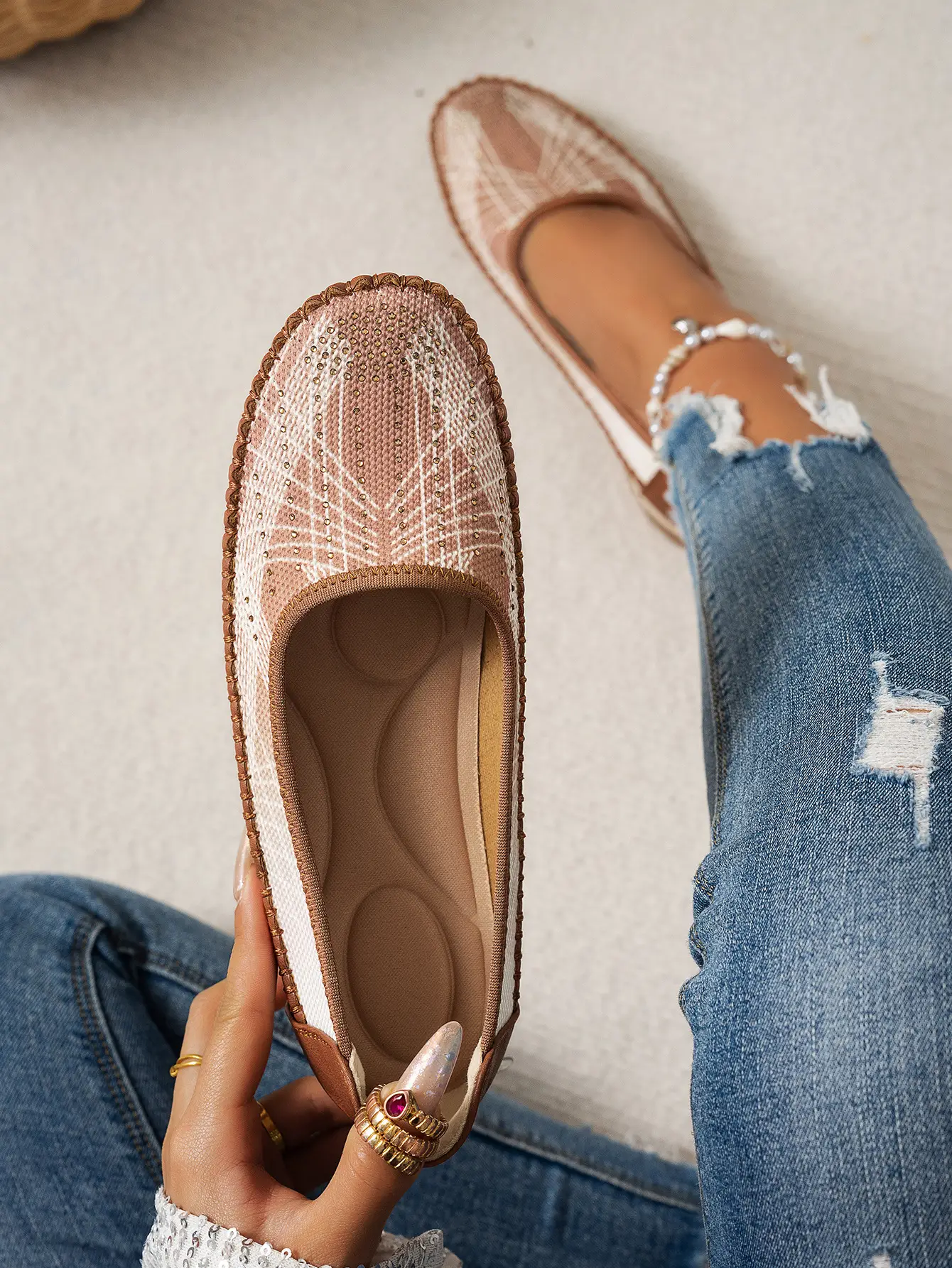 Women's Gray Feathered Flat Loafers Plus Size — feature 20