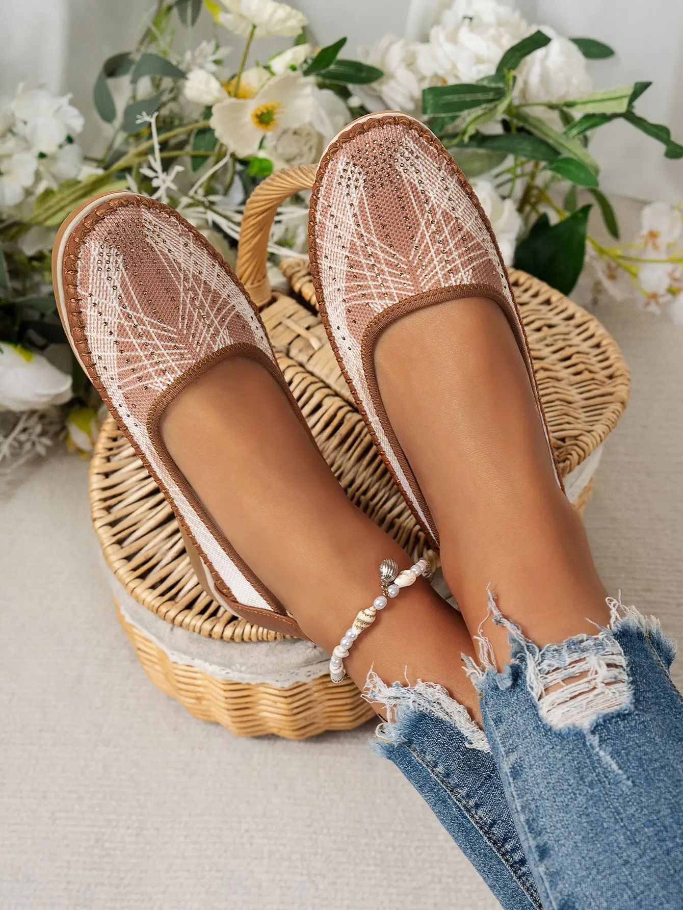 Women's Gray Feathered Flat Loafers Plus Size — feature 21