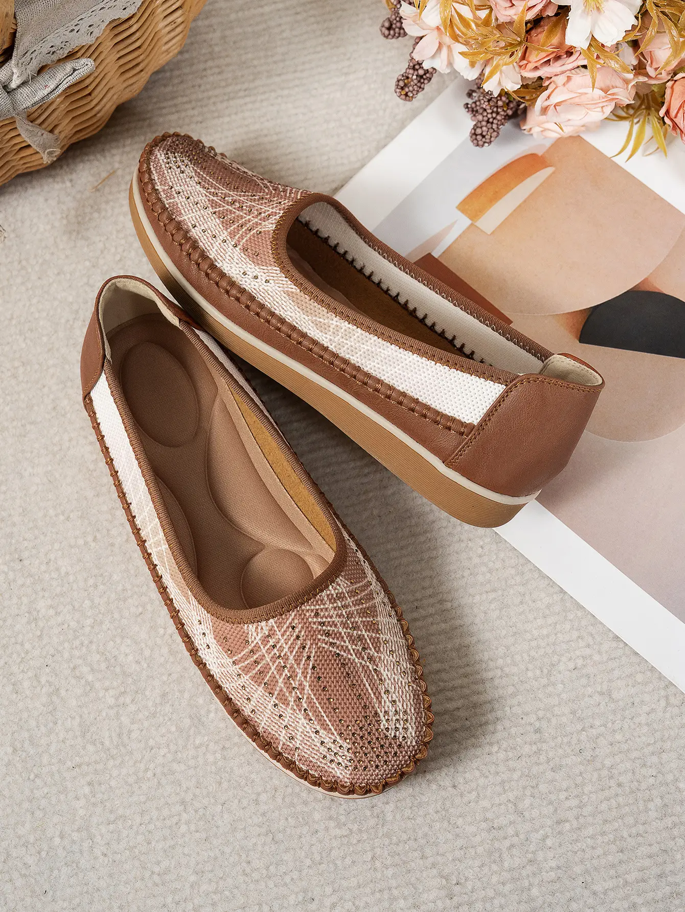 Women's Gray Feathered Flat Loafers Plus Size — feature 24