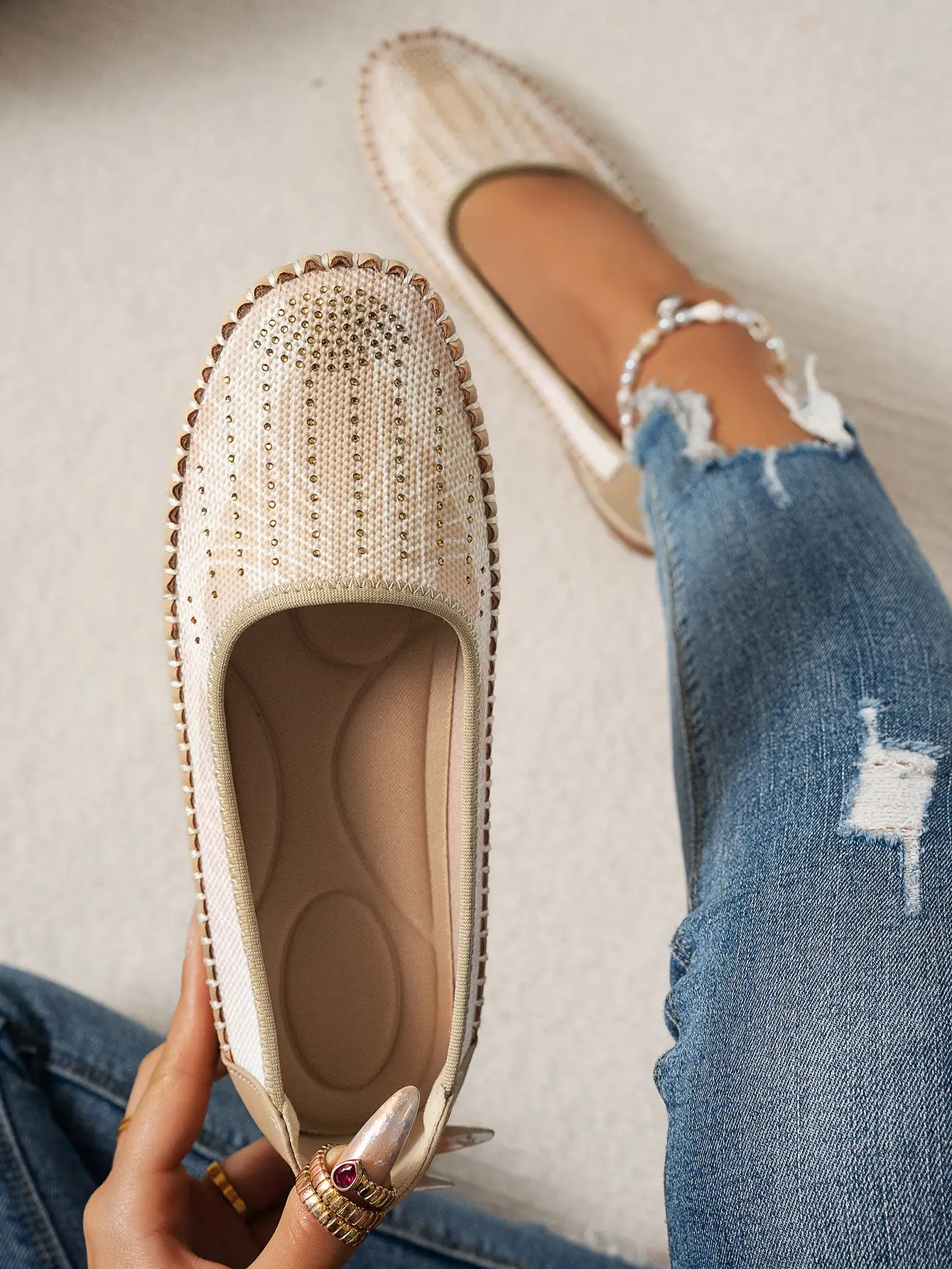 Women's Gray Feathered Flat Loafers Plus Size — feature 8