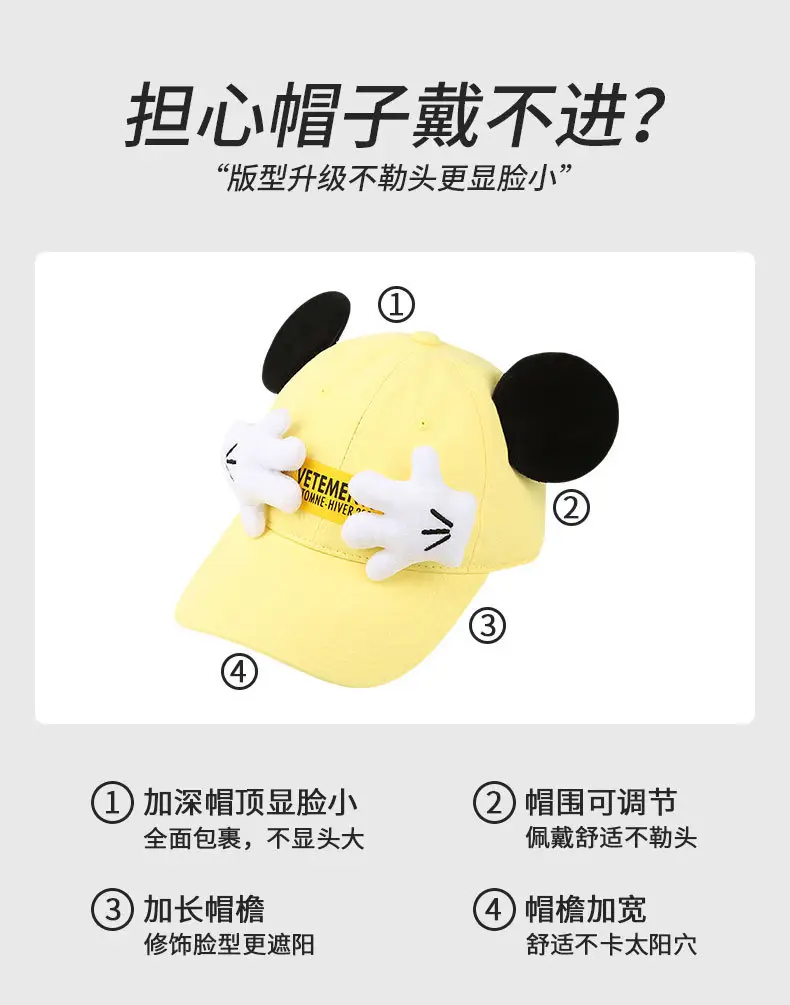 Mickey Mouse Cap with Cute Design, Yellow, 1 Pc — feature 15