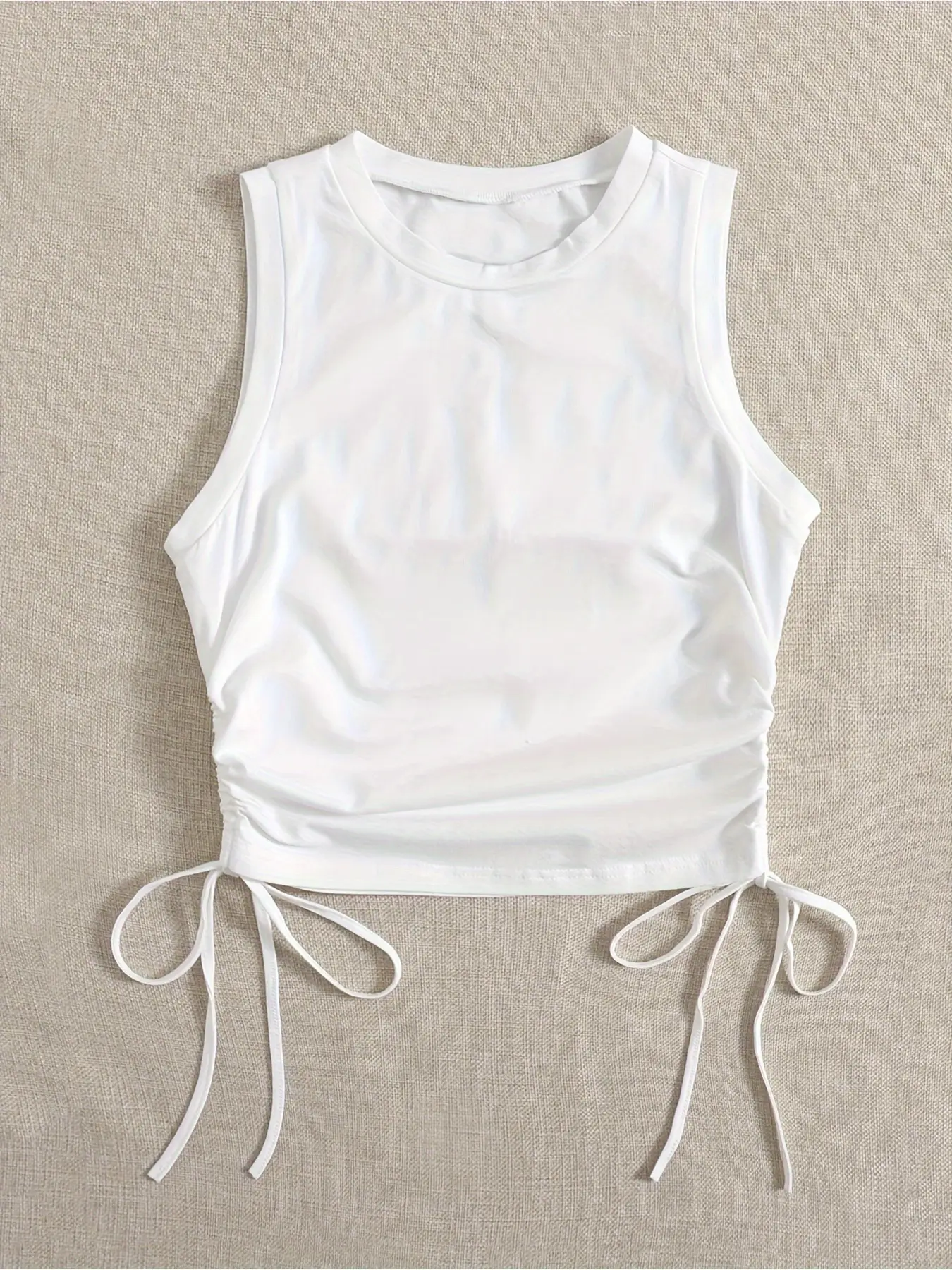 Women's White Side Drawstring Vest Summer Top - Image 3