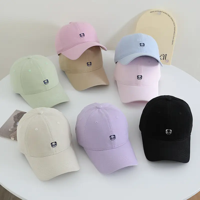 Korean Style Beige Cotton Baseball Cap with Embroidered Panda Design - Image 9