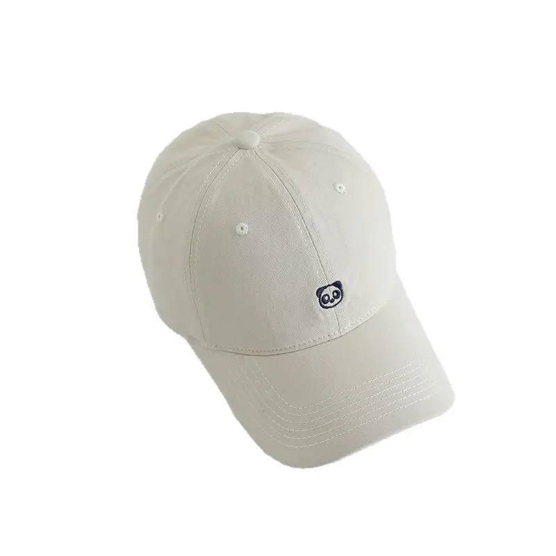 Korean Style Beige Cotton Baseball Cap with Embroidered Panda Design - Image 13