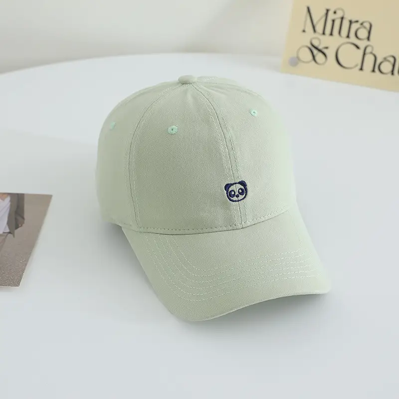 Korean Style Beige Cotton Baseball Cap with Embroidered Panda Design - Image 4