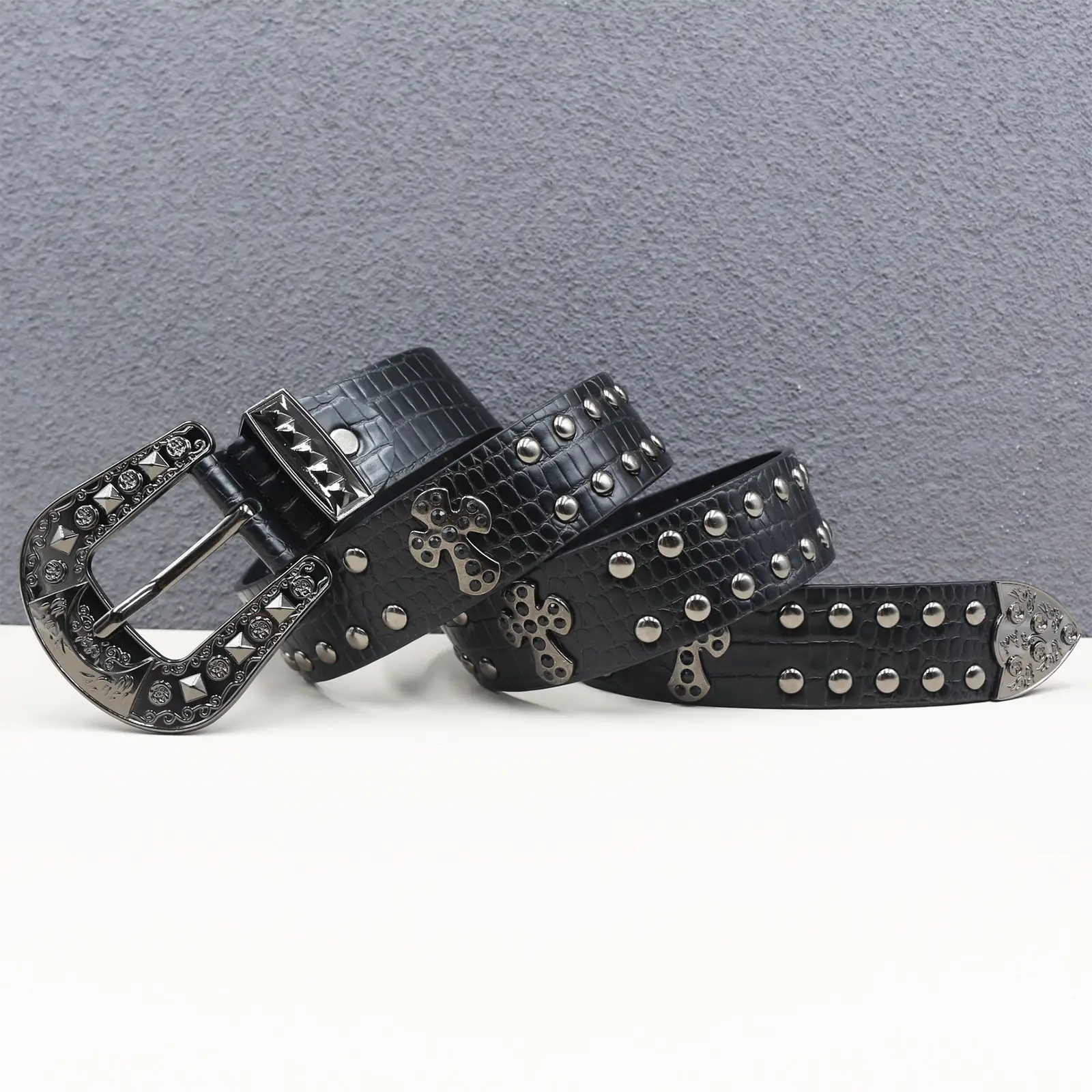 Cross Stylish Hip-Hop Belt for Men Women with Rivets