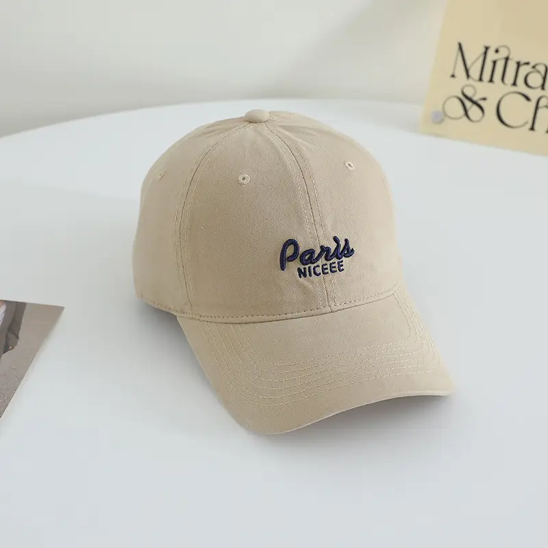 Paris Embroidered Pure Cotton Baseball Caps Black White Beige - Image 3