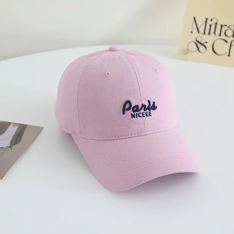 Paris Embroidered Pure Cotton Baseball Caps Black White Beige - Image 7
