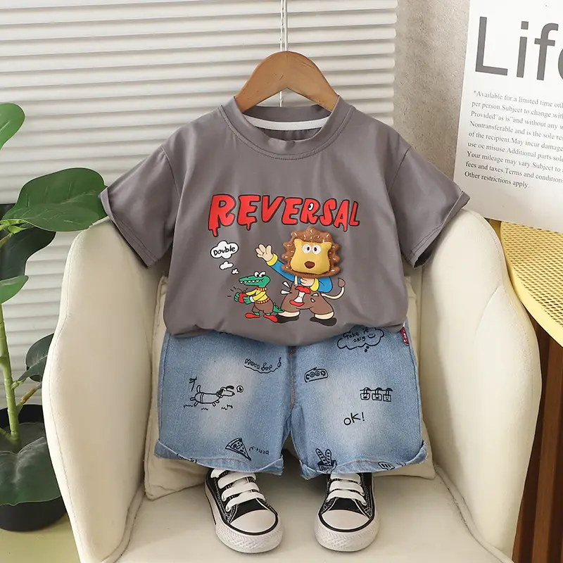 Boys Korean Style 2025 Summer New Kids T-Shirt Two-Piece Set