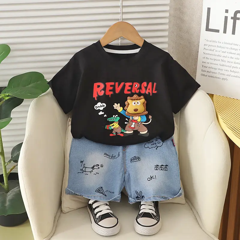 Boys Korean Style 2025 Summer New Kids T-Shirt Two-Piece Set