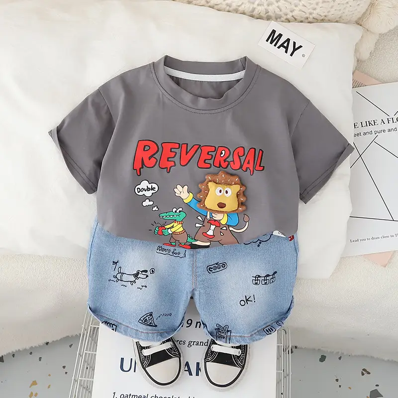 Boys Korean Style 2025 Summer New Kids T-Shirt Two-Piece Set