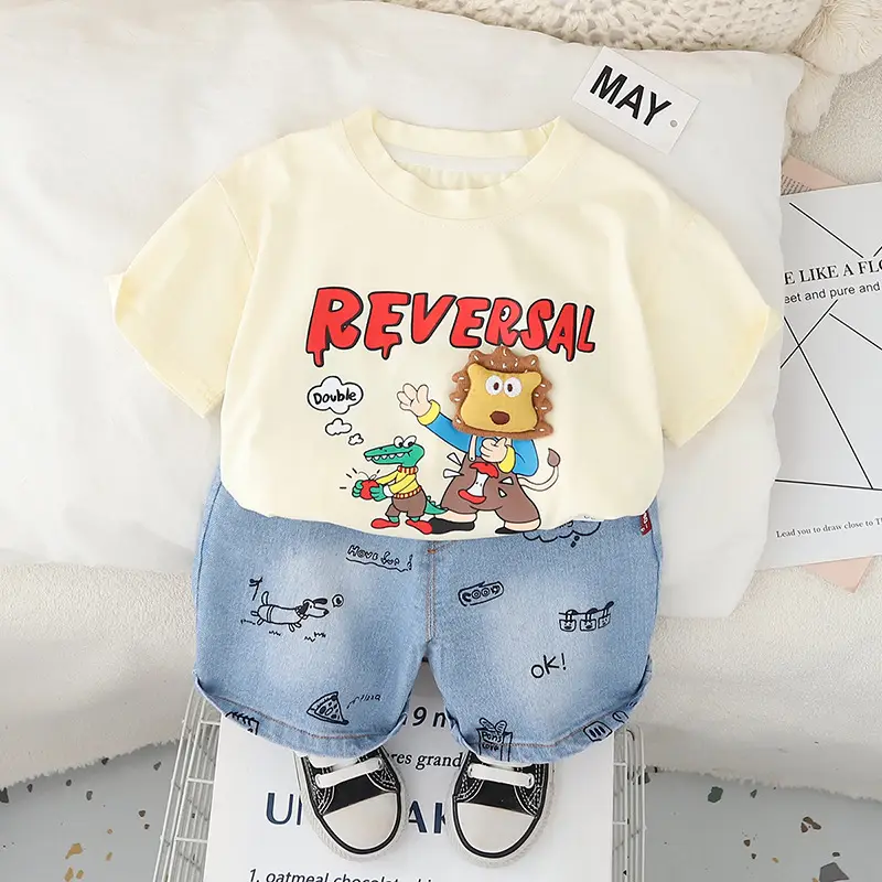 Boys Korean Style 2025 Summer New Kids T-Shirt Two-Piece Set