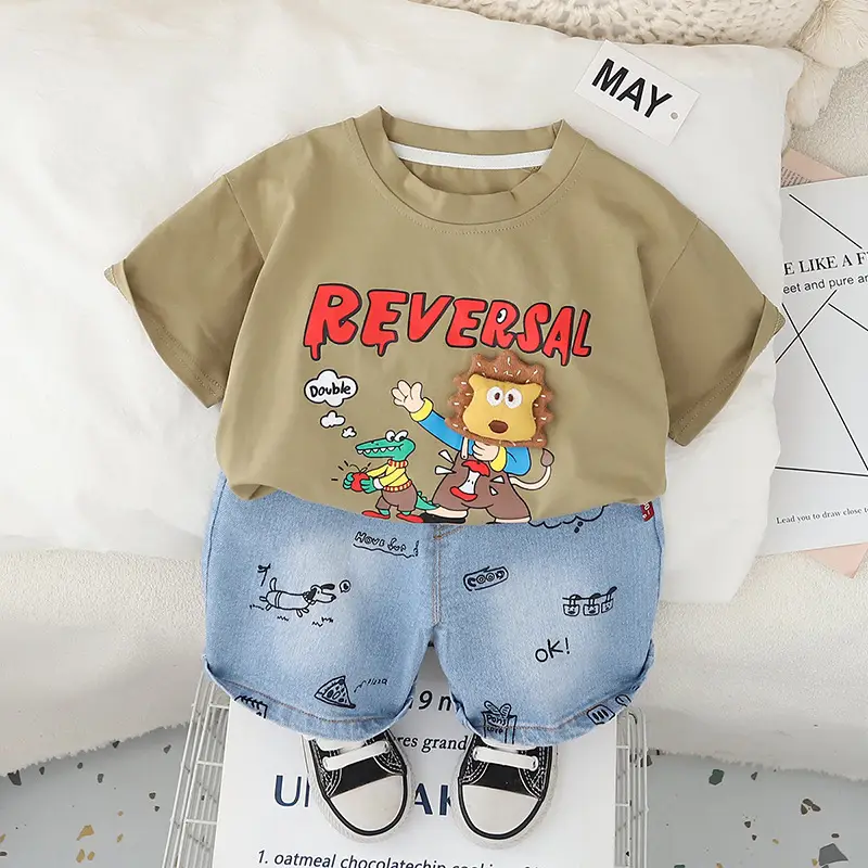 Boys Korean Style 2025 Summer New Kids T-Shirt Two-Piece Set