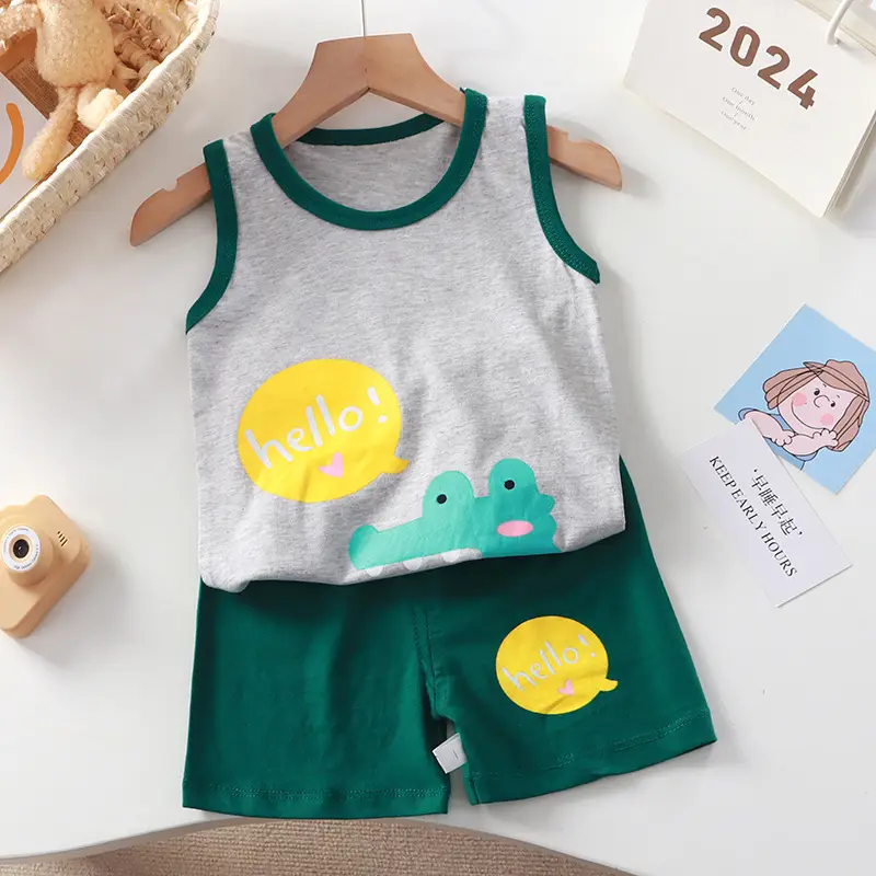 Girls Penguin Sleeveless T-Shirt Shorts Set Yellow Blue Striped - Image 11
