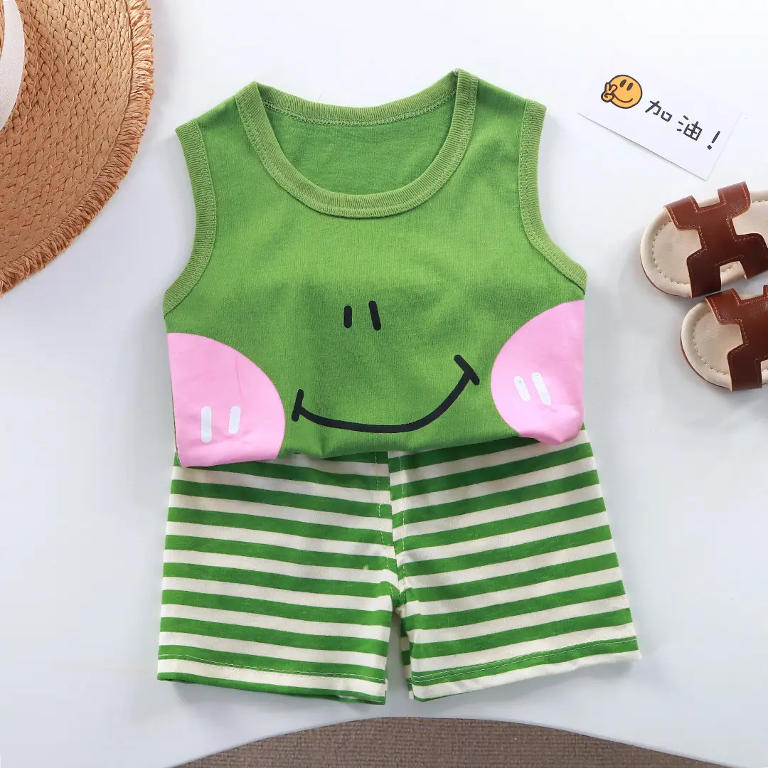 Girls Penguin Sleeveless T-Shirt Shorts Set Yellow Blue Striped - Image 14