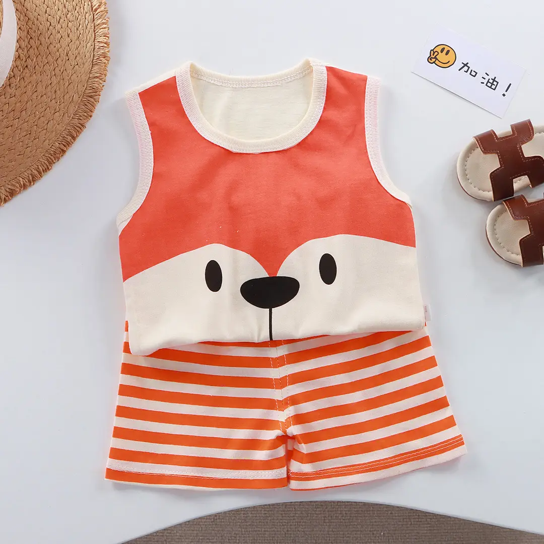 Girls Penguin Sleeveless T-Shirt Shorts Set Yellow Blue Striped - Image 15