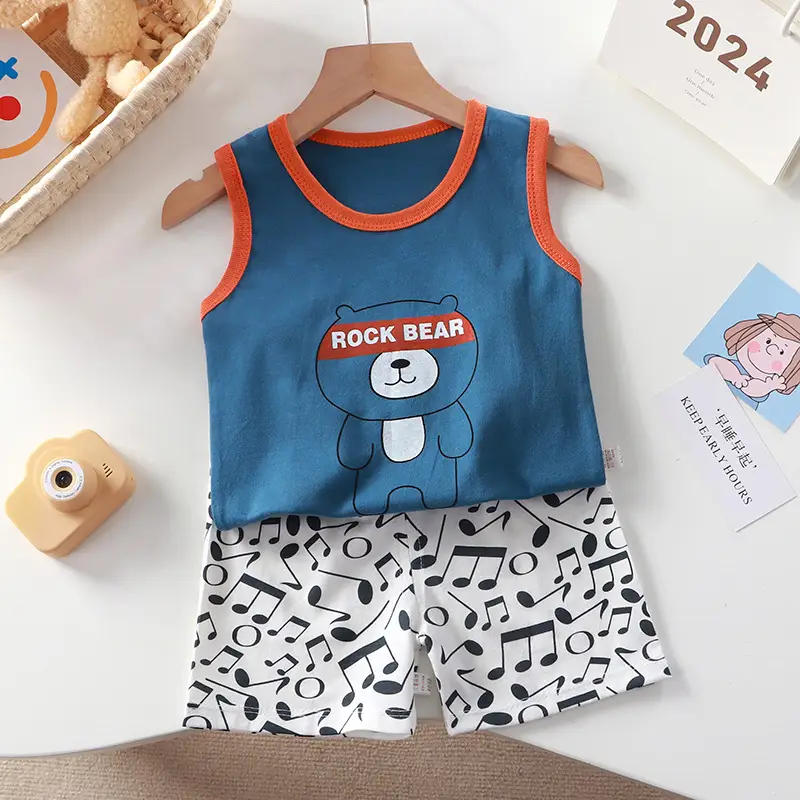 Girls Penguin Sleeveless T-Shirt Shorts Set Yellow Blue Striped - Image 8