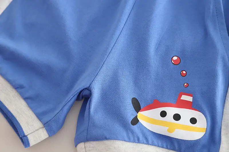 Submarine Cartoon 2-Piece Boys Suit Blue Cotton 1-5Y — feature 14