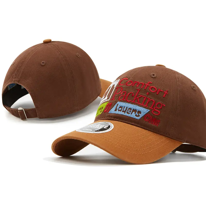Korean Letter Embroidered Baseball Cap Teal Brown - Image 4