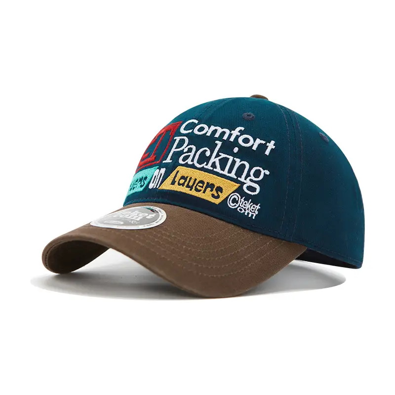 Korean Letter Embroidered Baseball Cap Teal Brown - Image 5