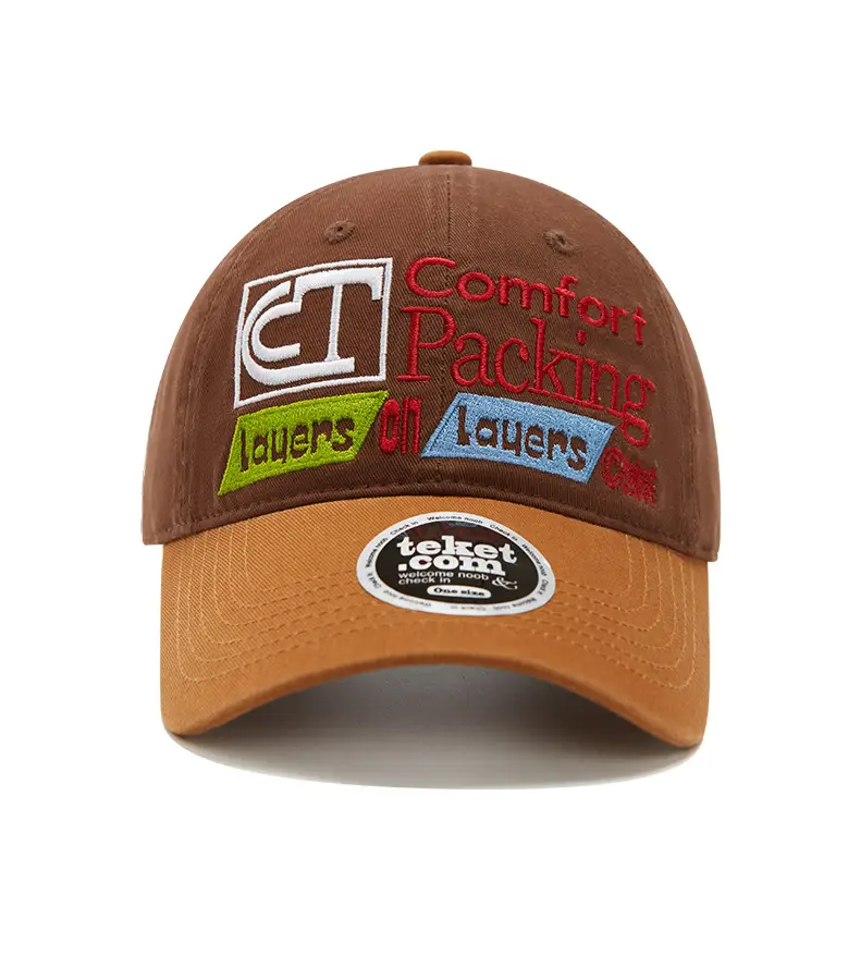 Korean Letter Embroidered Baseball Cap Teal Brown — feature 10