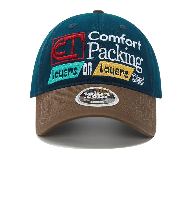 Korean Letter Embroidered Baseball Cap Teal Brown — feature 15