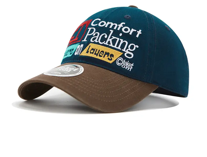Korean Letter Embroidered Baseball Cap Teal Brown — feature 16