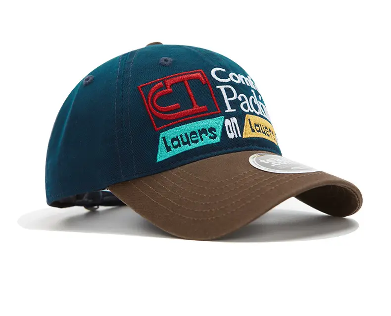 Korean Letter Embroidered Baseball Cap Teal Brown — feature 17