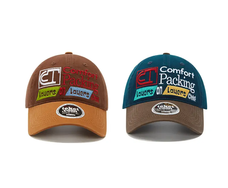 Korean Letter Embroidered Baseball Cap Teal Brown — feature 2