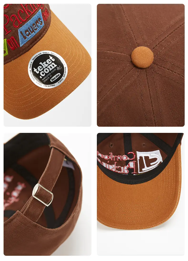 Korean Letter Embroidered Baseball Cap Teal Brown — feature 7