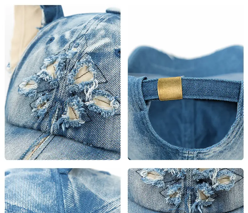 American Retro Doberman Ear Denim Baseball Hat for Men Women Spring Autumn New Show Face Small Cross Cap — feature 8