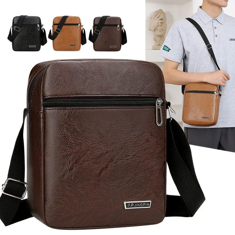 Men PU Leather Shoulder Bag Brown Black Travel Messenger - Image 5