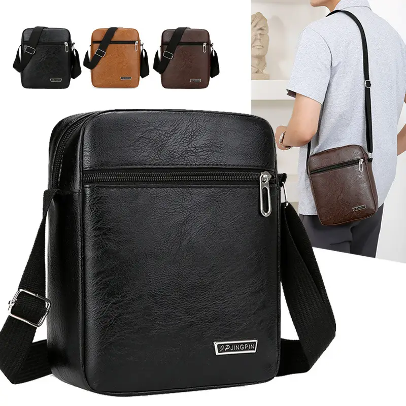 Men PU Leather Shoulder Bag Brown Black Travel Messenger - Image 6